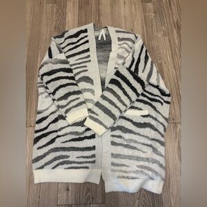 Oversized Zebra Print Open Cardigan